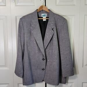 Vintage Susan Graver Black & White Rhinestone Houndstooth Blazer Jacket SZ XXL